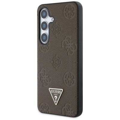 2. Guess Grained Hot Stamp Peony Pattern Triangle Logo MagSafe Hülle für Samsung Galaxy S25 - Braun