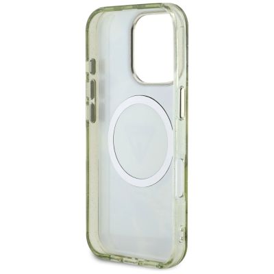7. Guess Glitter Flowers Triangle Buttons MagSafe Case für iPhone 16 Pro Max grün