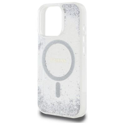 6. Guess Resin Gradient Glitter MagSafe Hülle für iPhone 16 Pro - Silber