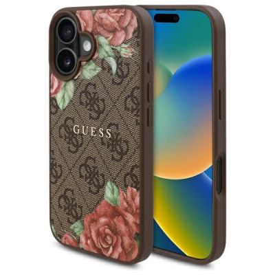 Guess GUHMP16SP4ROPEMCW iPhone 16 6,1" braun/braunes Hardcase 4G Flowers Print MagSafe