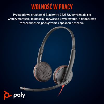138. POLY Blackwire 3225 USB-C Stereo-Headset + 3,5-mm-Klinkenstecker + USB-C/A-Adapter (Multipack)