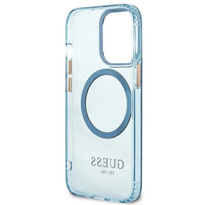 7. Guess Gold Outline Translucent MagSafe Hülle für iPhone 13 Pro / iPhone 13 – Blau