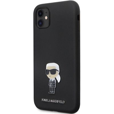 2. Karl Lagerfeld KLHCN61SMHKNPK Hülle für iPhone 11 / Xr – schwarz Silikon Ikonik Metall Pin