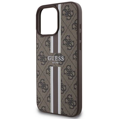 6. Guess 4G Printed Stripes MagSafe-Hülle für iPhone 16 Pro Max – braun