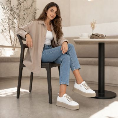 9. Leder-Plateau-Sneaker, weiß, Filippo DP6122