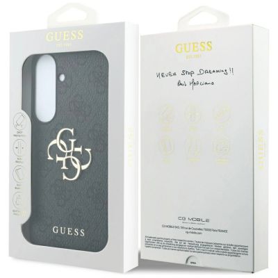 7. Guess MagSafe Hülle mit geprägtem 4G-Ring und klassischem Logo für Samsung Galaxy S26 FE – Schwarz