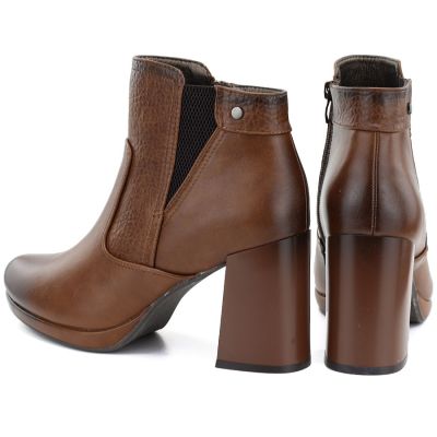 5. Damen-Ankle-Boots mit Blockabsatz und Plateau, gefüttert, braun, M.Daszyński AF125B-1