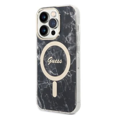 2. Set Guess GUBPP14LHMEACSK Hülle + Ladegerät iPhone 14 Pro 6.1" schwarz/schwarz Hartschale Marble MagSafe