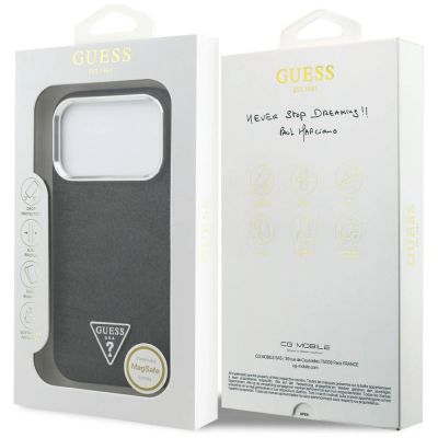 8. Guess Glitter Triangle Logo MagSafe Case für iPhone 17 Pro - Schwarz