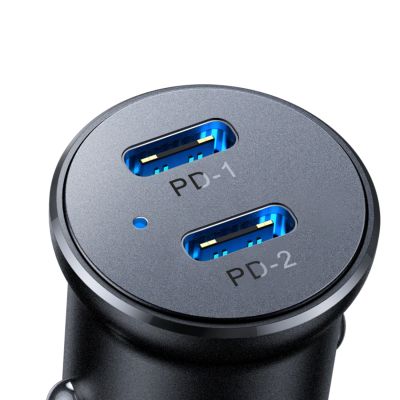 6. Joyroom JR-CCN06 30W 2x USB-C Mini-Autoladegerät aus Metall – Schwarz