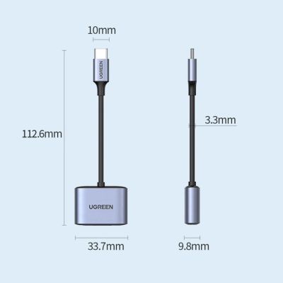 19. Ugreen USB Typ C (männlich) - USB Typ C PD QC (weiblich) + 3,5-mm-Miniklinke (weiblich) grau (CM231)