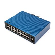 Industrieschalter 16x 1000Base-TX + 2x Uplink 1000Base-FX (ohne Modul) DIN erweiterter Temperaturbereich.