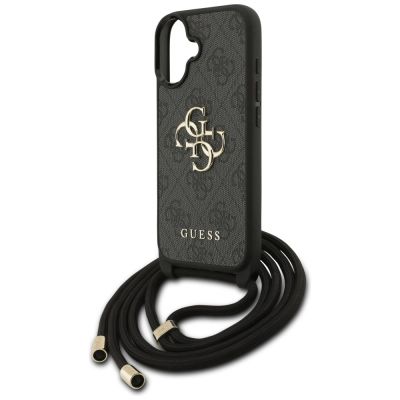 5. Guess 4G Big Logo Cord Strap Crossbody Case für iPhone 17 - Schwarz