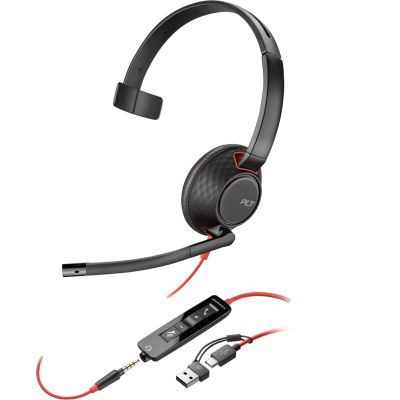 8. POLY Blackwire 5210 Einohr-USB-C-Headset + 3,5-mm-Klinkenstecker + USB-C/A-Adapter