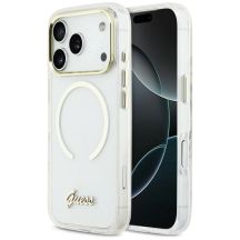 Guess IML Script Metal MagSafe Hülle für iPhone 17 Pro Max – Transparent