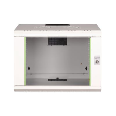 4. Digitus Unique 19" 7U Wand-Netzwerkschrank, 600 x 450 mm, Glastür, grau, ungeteilt, montiert, 100 kg