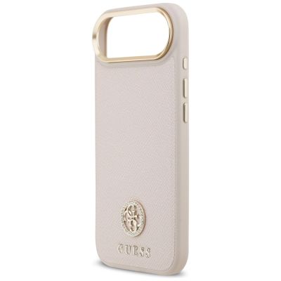 6. Guess MagSafe iPhone Air Hülle mit Strass-Logo und genarbter Oberfläche – Rosa