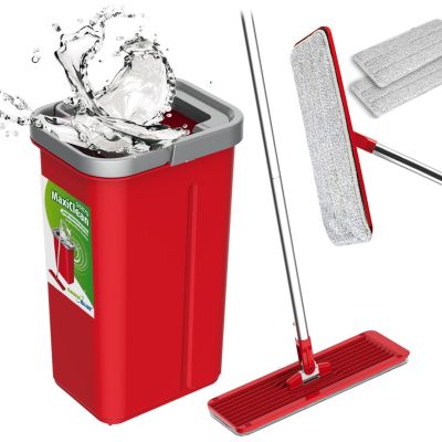 13. GREENBLUE FLACHMOP MIT EIMER UND MAXICLEAN AUSWÜRFMASCHINE + ZWEI HQ-MIKROFASER-KARTUSCHEN, FASSUNGSVERMÖGEN 8L GB870