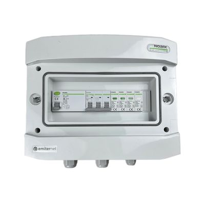 Hermetische IP65 EMITER-Wechselstromanschlussverteileranlage mit Überspannungsableiter Noark Typ 1+2, 32 A 3-F, FI-Schutzschalter Typ A 40 A/300 mA