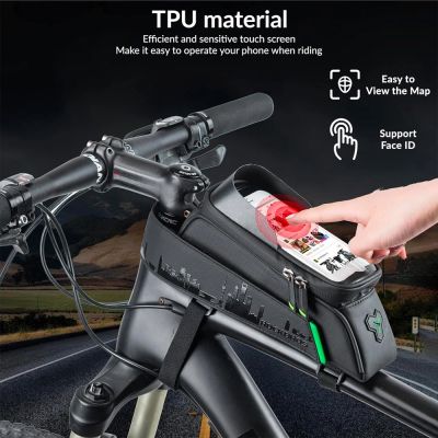 2. Rockbros 029-1BK Fahrradtasche für Rahmen mit Telefonabdeckung – Schwarz