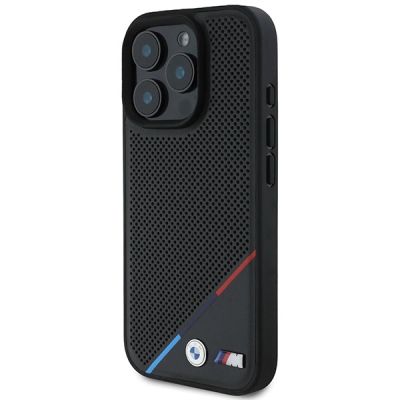 2. BMW M Perforated Tricolor Line MagSafe Hülle für iPhone 16 Pro – Schwarz