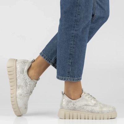 6. Filippo Silberne Plateau-Schuhe aus Leder mit Blumenmuster DP6846