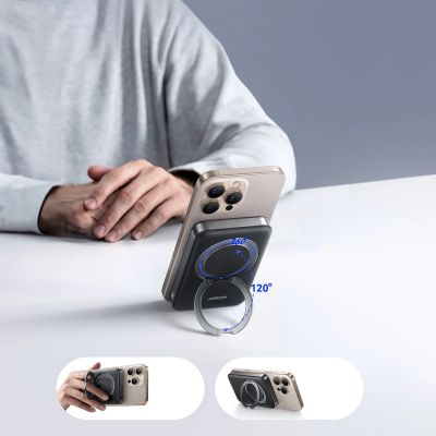 7. Joyroom JR-PBM12 Powerbank 10000 mAh 22,5 W MagSafe-kompatibel, 15 W kabelloses Laden, mit Ringbasis – Schwarz