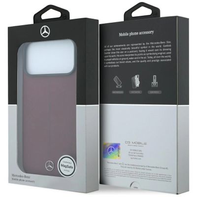 8. Mercedes Leder-Halbhülle mit ikonischer Linie und MagSafe-Funktion für iPhone 18 Pro Max / 17 Pro Max – bordeauxrot