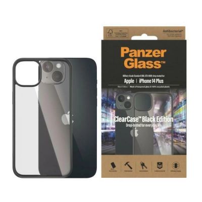 PanzerGlass ClearCase antibakterielle Hülle für iPhone 14 Plus / 15 Plus – transparent und schwarz