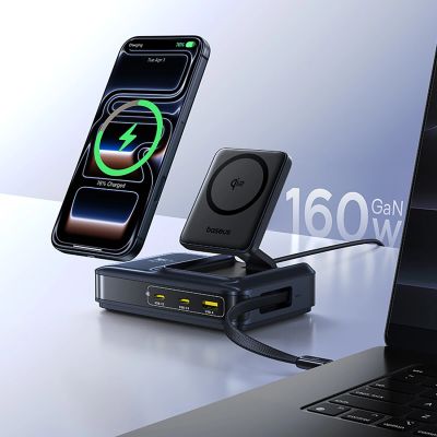 13. Baseus Nomos NH21 Qi2 160W 5-in-1 Kabellose Ladestation mit einziehbarem Kabel – Schwarz