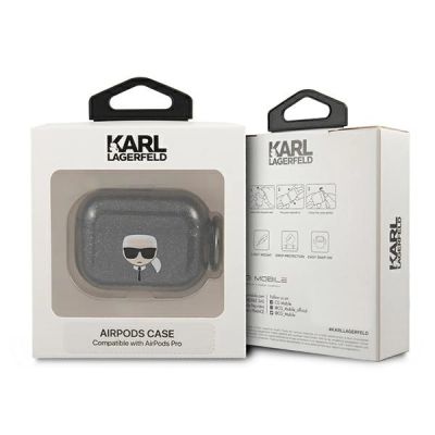 3. Karl Lagerfeld Glitzer Karl's Head Case für AirPods Pro – Schwarz