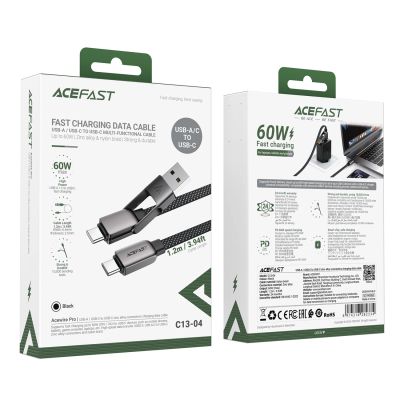 7. Acefast C13-04 USB-C - USB-A / USB-C Kabel 480Mb/s 3A 1,2m - Schwarz