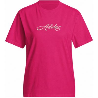 adidas Damen-T-Shirt mit kursivem Schriftzug und Grafik in Fuchsia KT2611