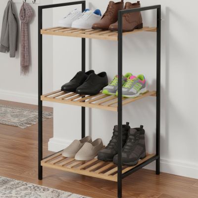 9. Schuhregal mit 3 Ebenen, 38 x 32,5 x 70 cm, Bambus, hervorragende Haushaltsware