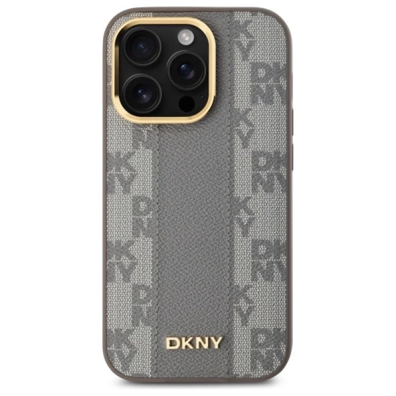 3. DKNY Leather Checkered Mono Pattern MagSafe-Hülle für iPhone 14 Pro – Beige