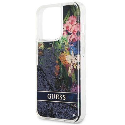 6. Guess GUHCP13LLFLSB iPhone 13 Pro / 13 6.1" blau/blaue Hardcase Flower Liquid Glitter
