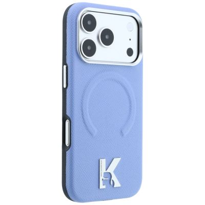 4. Karl Lagerfeld MagSafe Hülle mit geprägtem Ringmuster und Kameo-Logo für iPhone 18 Pro / 17 Pro – Hellblau