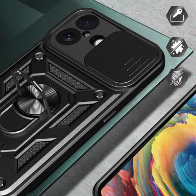 4. Hybrid Armor Camshield iPhone 17 Hülle mit Ständer und Kameraabdeckung - Schwarz
