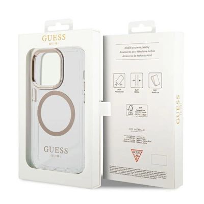 8. Guess GUHMP14LHTRMD iPhone 14 Pro 6.1 "Gold / Gold Hartschalenetui Metal Outline Magsafe
