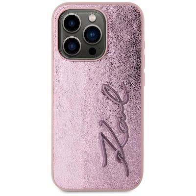 3. Karl Lagerfeld Wrinkled Metal Signature iPhone 15 Pro Max Hülle - Rosa
