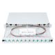 16. FO-Patchpanel mit Ausstattung 19 Zoll 1 HE, 12x LC DX, OM3, Anschlusskabel, Adapter, Einschubfächer, verschiebbar, grau
