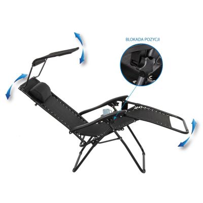 6. Klappbarer Gartenstuhl mit Sonnendach 173 x 52/65 x 110 cm Schwarz-Grau