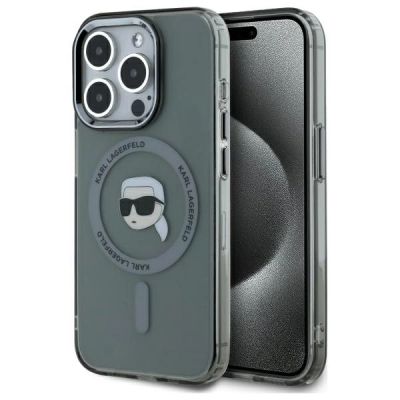Karl Lagerfeld KLHMP15XHLSKIK iPhone 15 Pro Max 6,7" schwarz/schwarz Hardcase IML Metal Karl Head MagSafe