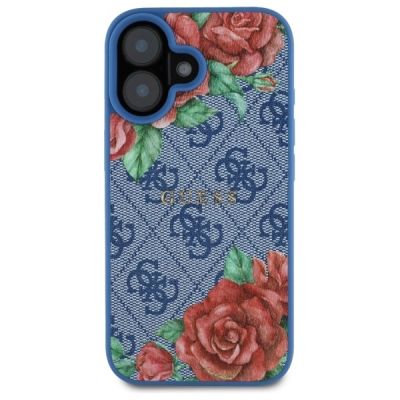 3. Guess GUHMP16SP4ROPEMCB iPhone 16 6,1" blau/blaues Hardcase 4G Flowers Print MagSafe