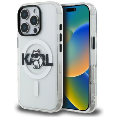 Karl Lagerfeld IML Choupette Sketch Logo MagSafe Hülle für iPhone 16 Pro Max – Transparent