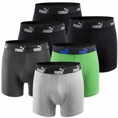 Puma Herren-Boxershorts, 6er-Pack, Schwarz, Grün, Grau