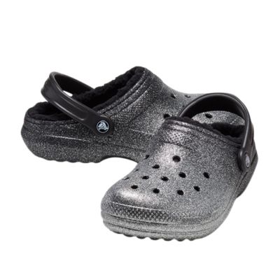 3. Crocs Classic Glitzer-Clogs, silberfarbene Flip-Flops - 205842-067