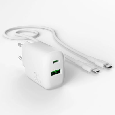 4. Puro PROLITE 30W USB-A / USB-C Wandladegerät + USB-C - USB-C Kabel 1,2m - weiß