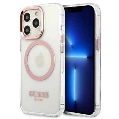 Guess Metal Outline MagSafe Hülle für iPhone 13 Pro / iPhone 13 – Pink