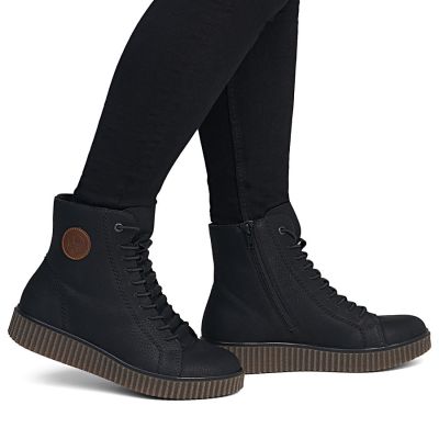 6. Schwarze, gefütterte Plateau-Ankle-Boots für Damen, Modell Rieker Y4308-00